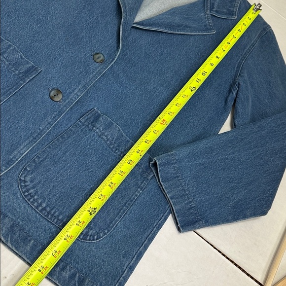 Oversized Blue Denim Blazer Jacket Women’s Small Padded Shoulders Vintage 90s - Picture 6 of 11